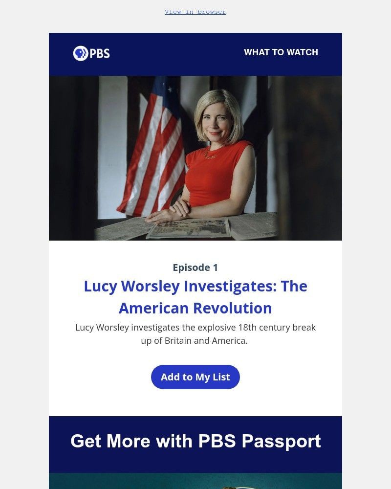 Screenshot of email sent to a PBS Newsletter subscriber