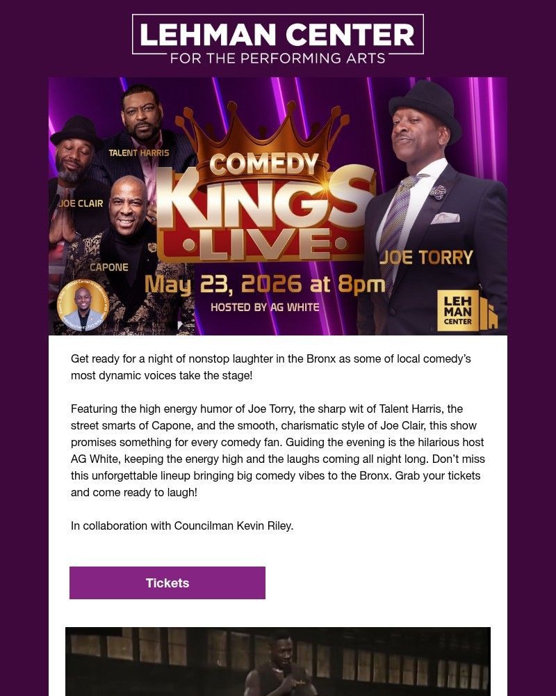 Screenshot of email sent to a Lehman Center for the Performing Arts Newsletter subscriber