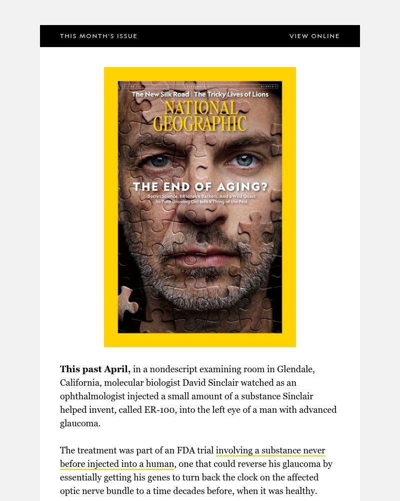 Screenshot of email sent to a National Geographic Newsletter subscriber