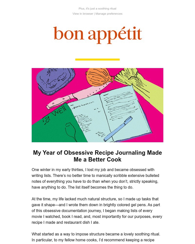 Screenshot of email sent to a Bon Appétit Newsletter subscriber