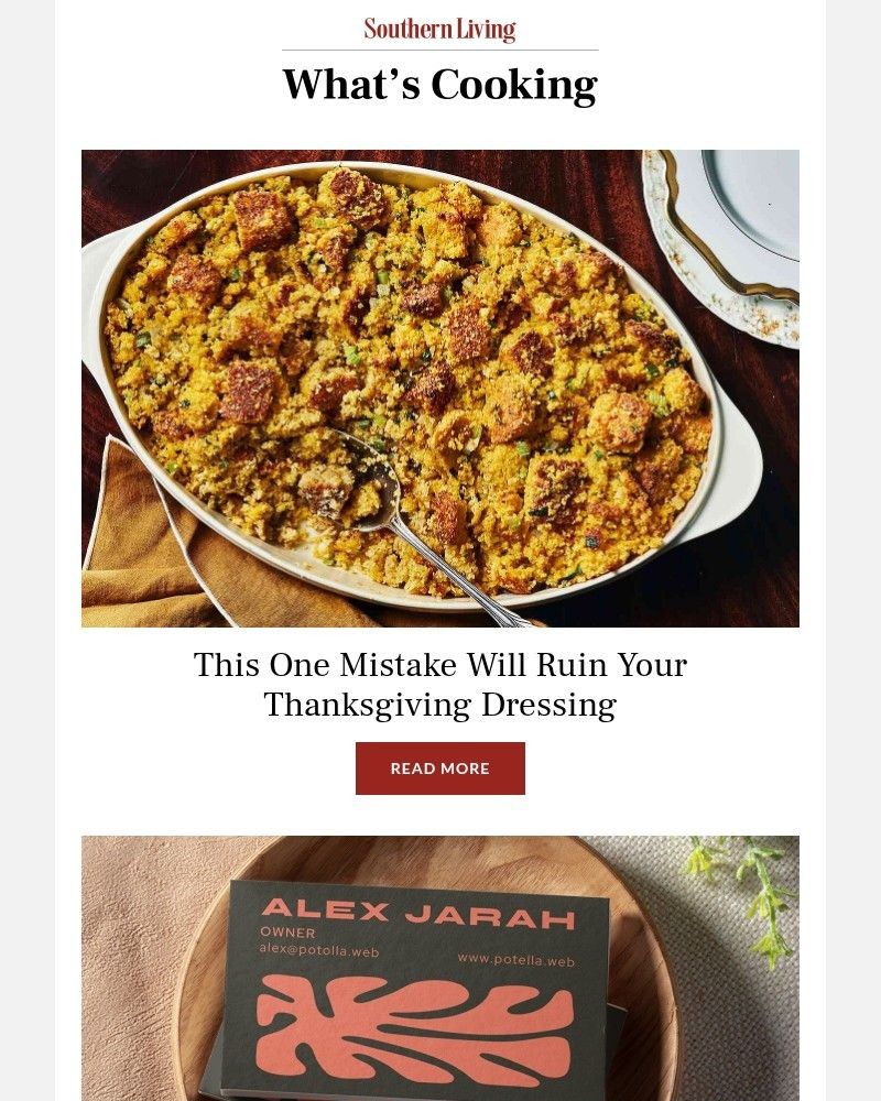 Screenshot of email sent to a Southern Living Newsletter subscriber