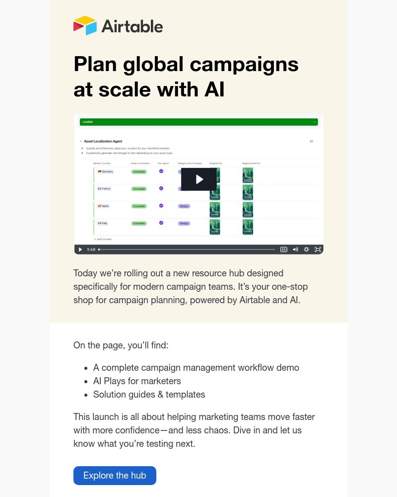 Screenshot of email sent to a Airtable Registered user