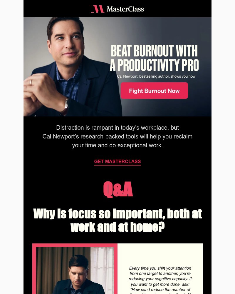 Screenshot of email sent to a MasterClass Registered user