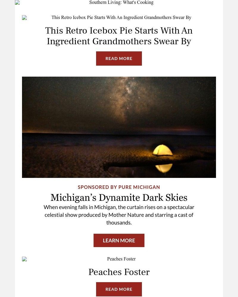 Screenshot of email sent to a Southern Living Newsletter subscriber