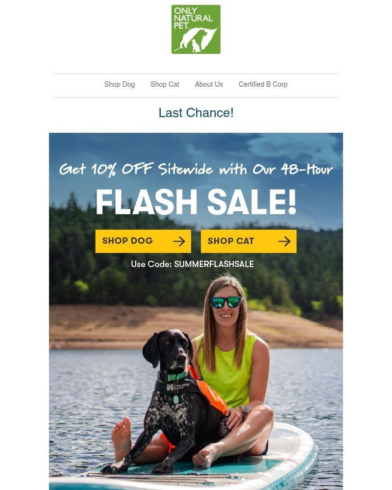 Screenshot of email sent to a Only Natural Pet Newsletter subscriber