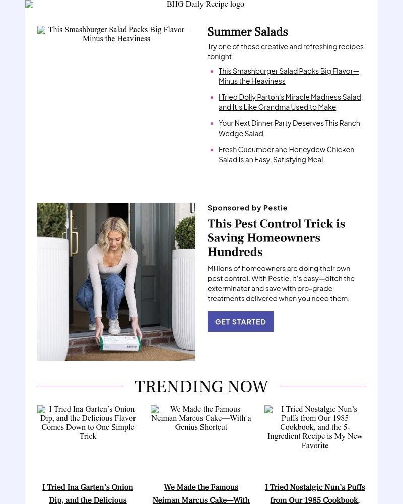 Screenshot of email sent to a Better Homes and Gardens Newsletter subscriber