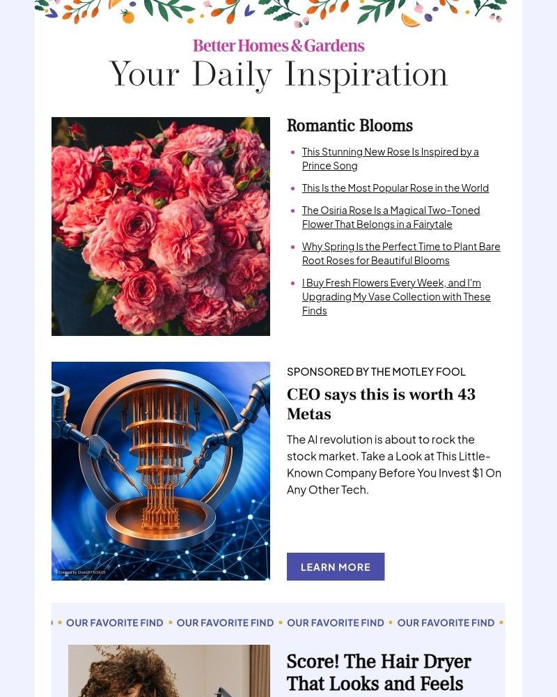 Screenshot of email sent to a Better Homes and Gardens Newsletter subscriber