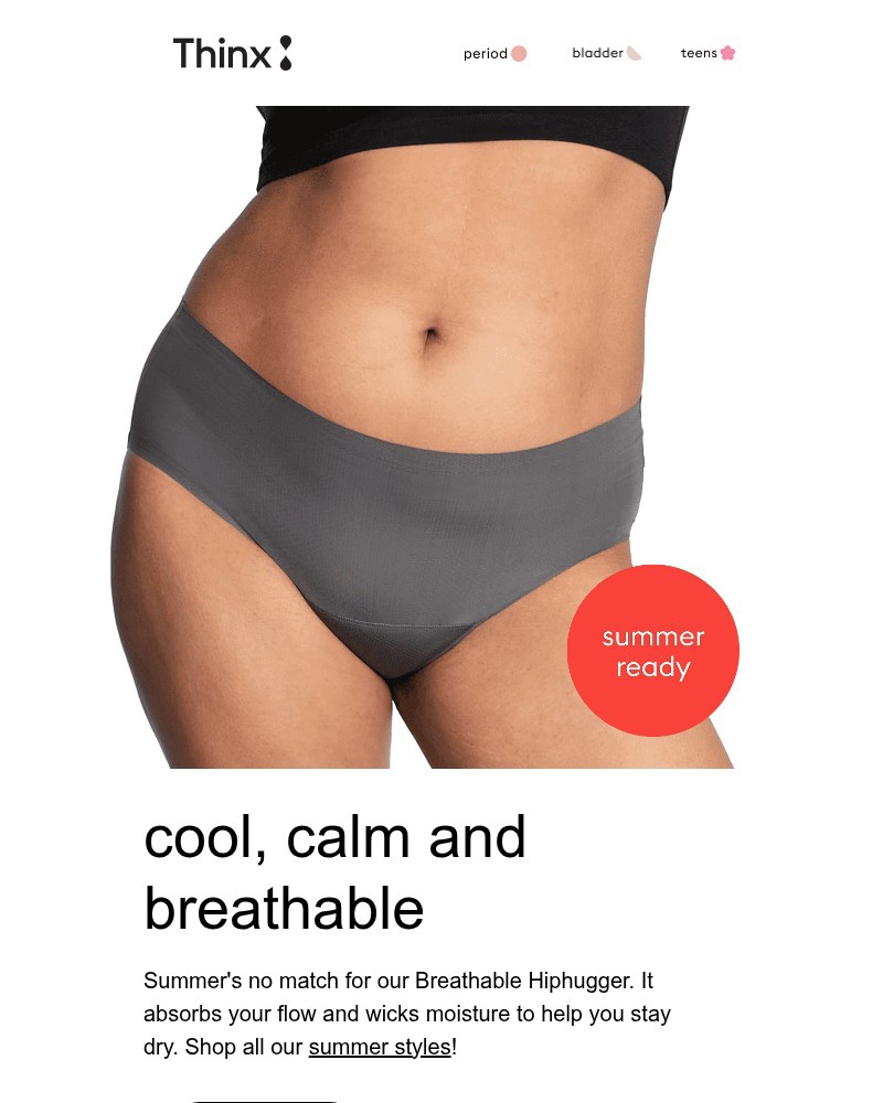 Screenshot of email sent to a Thinx Newsletter subscriber