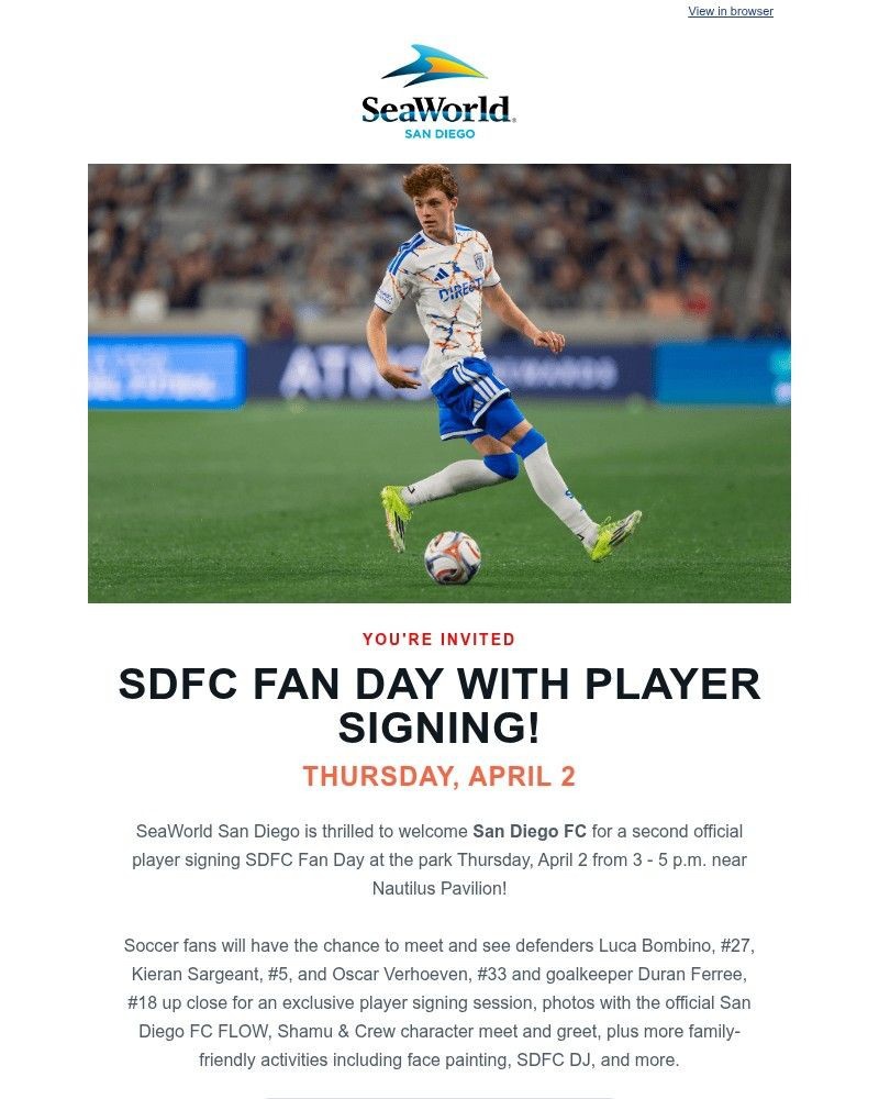 Screenshot of email sent to a Sea World Newsletter subscriber