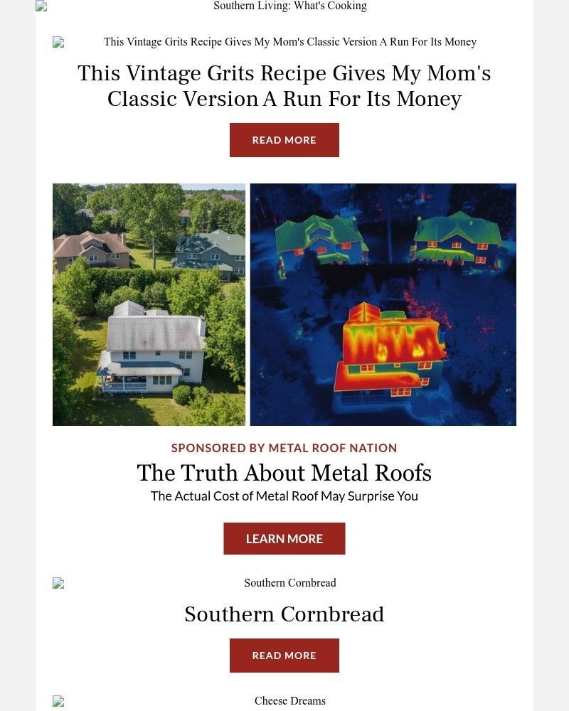 Screenshot of email sent to a Southern Living Newsletter subscriber