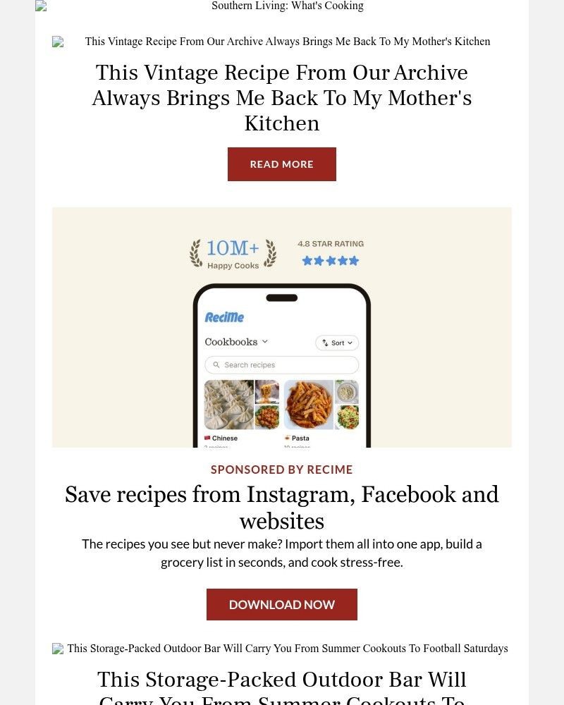 Screenshot of email sent to a Southern Living Newsletter subscriber