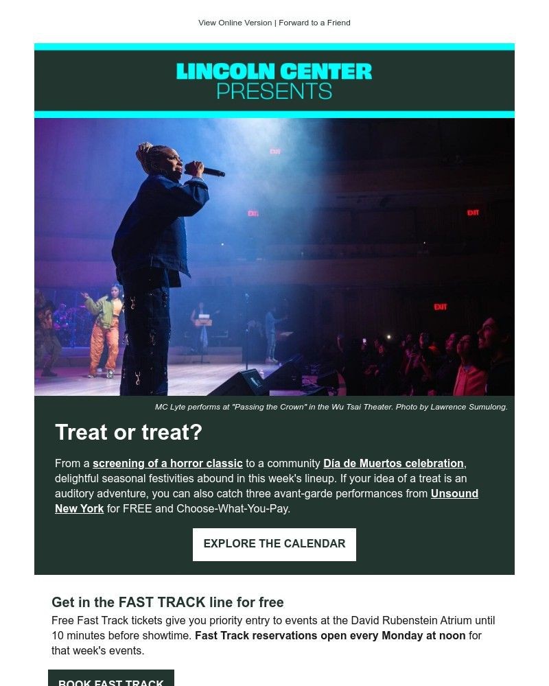 Screenshot of email sent to a Lincoln Center for the Performing Arts Newsletter subscriber