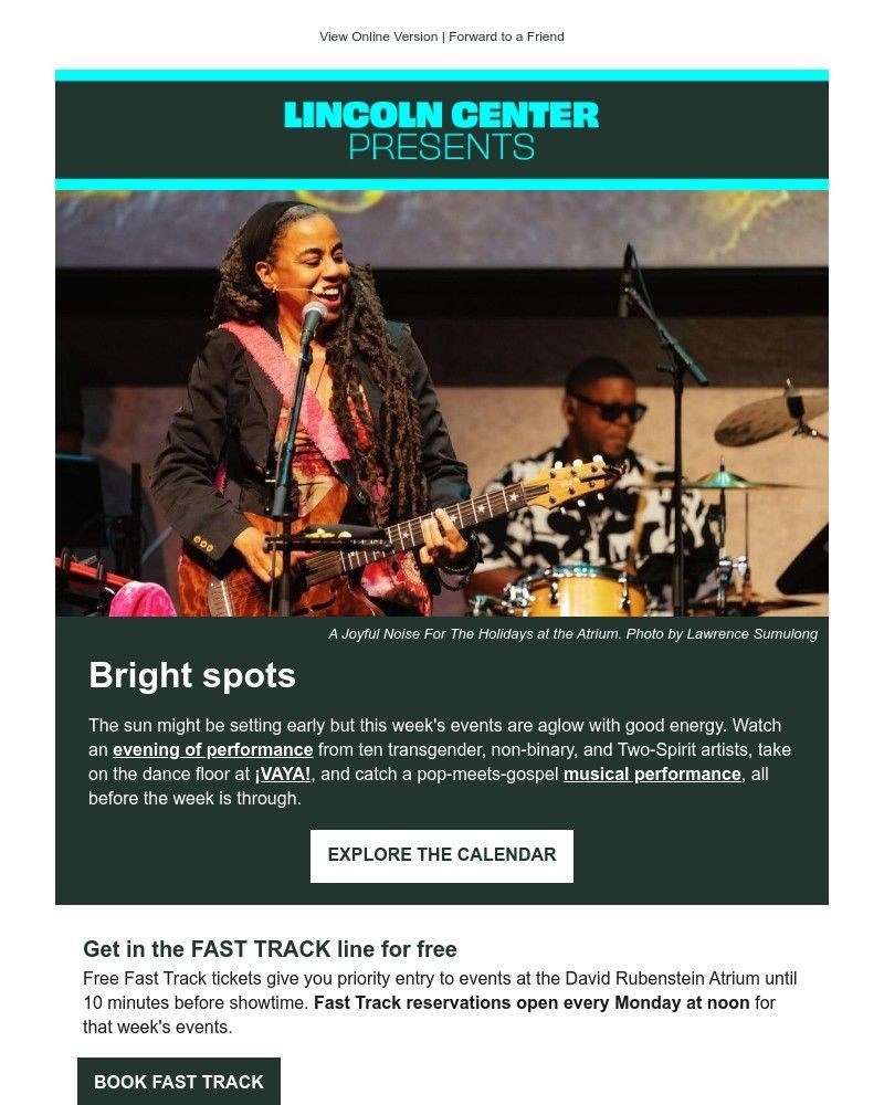 Screenshot of email sent to a Lincoln Center for the Performing Arts Newsletter subscriber