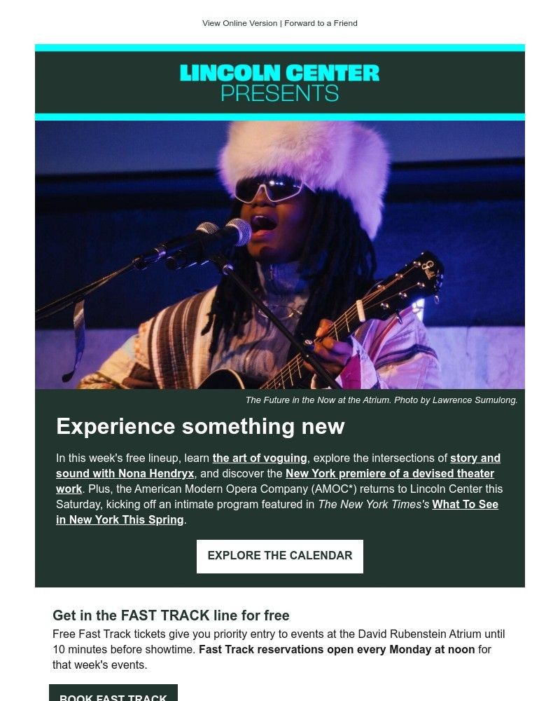 Screenshot of email sent to a Lincoln Center for the Performing Arts Newsletter subscriber