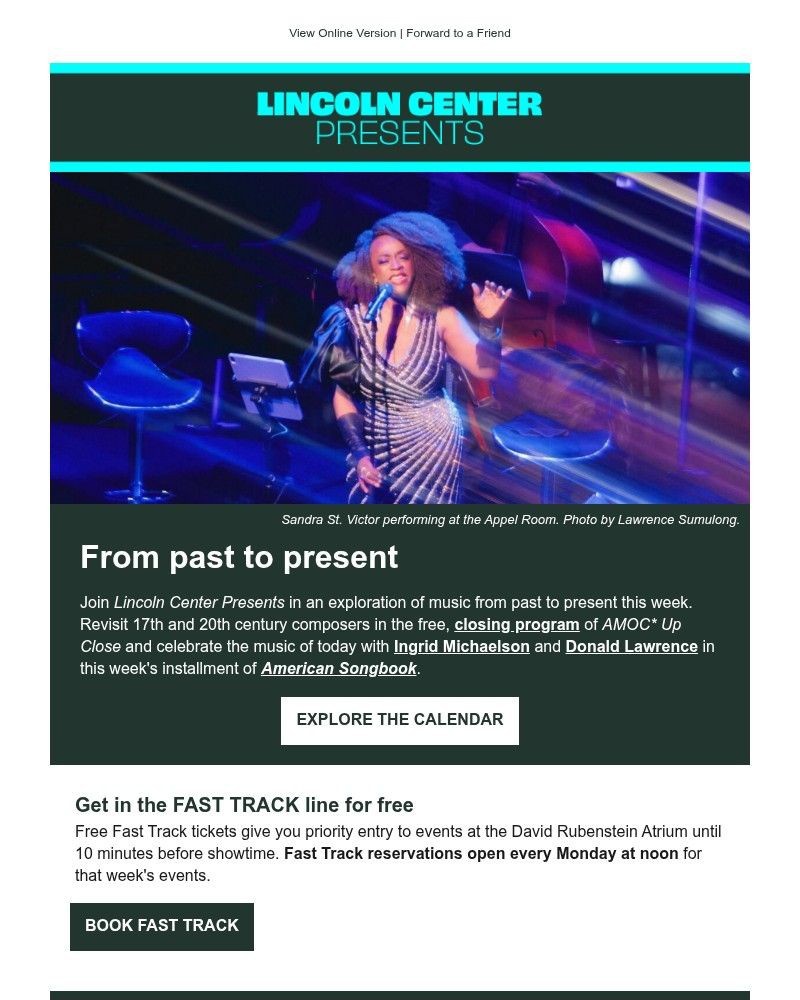 Screenshot of email sent to a Lincoln Center for the Performing Arts Newsletter subscriber