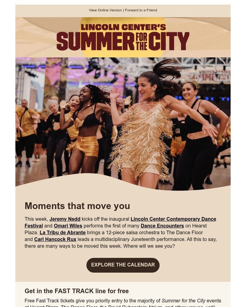 Screenshot of email sent to a Lincoln Center for the Performing Arts Newsletter subscriber