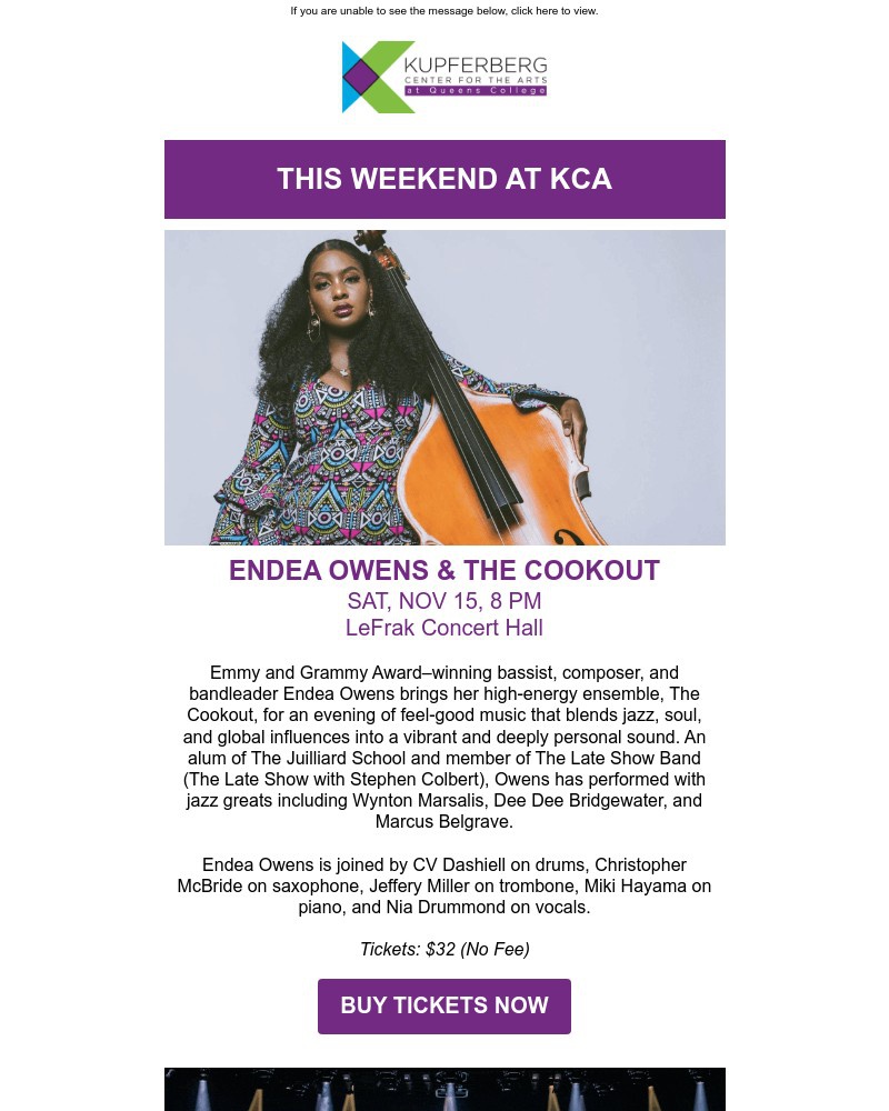 Screenshot of email sent to a Kupferberg Center Newsletter subscriber