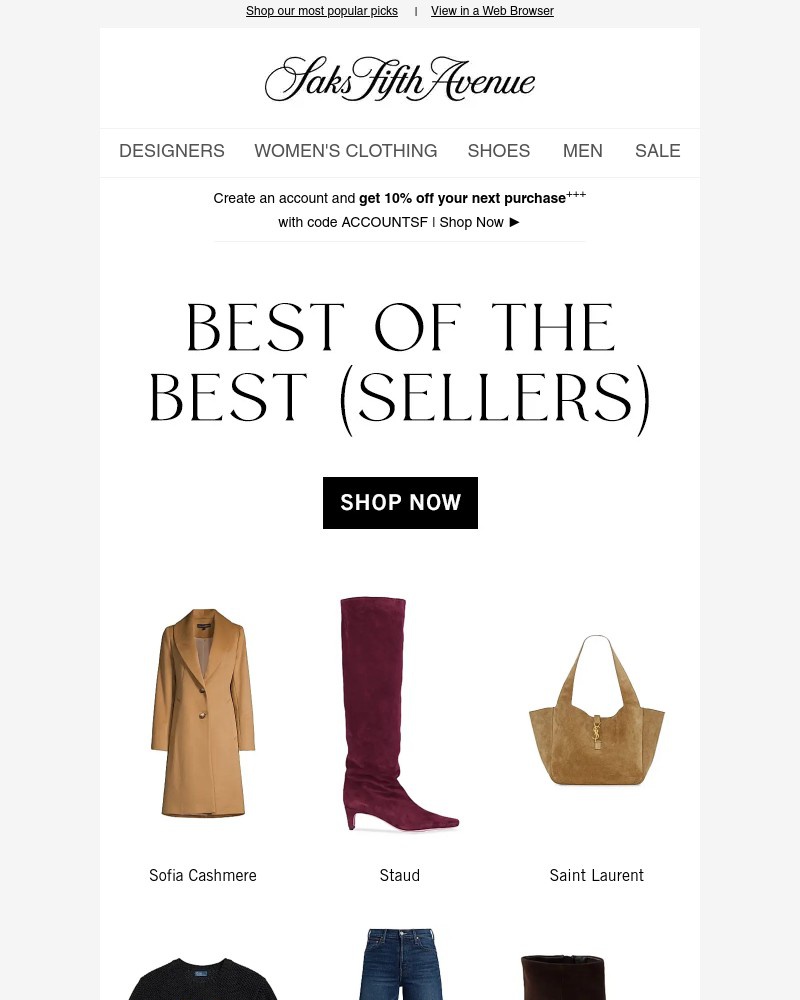 Screenshot of email sent to a Saks Fifth Avenue Newsletter subscriber