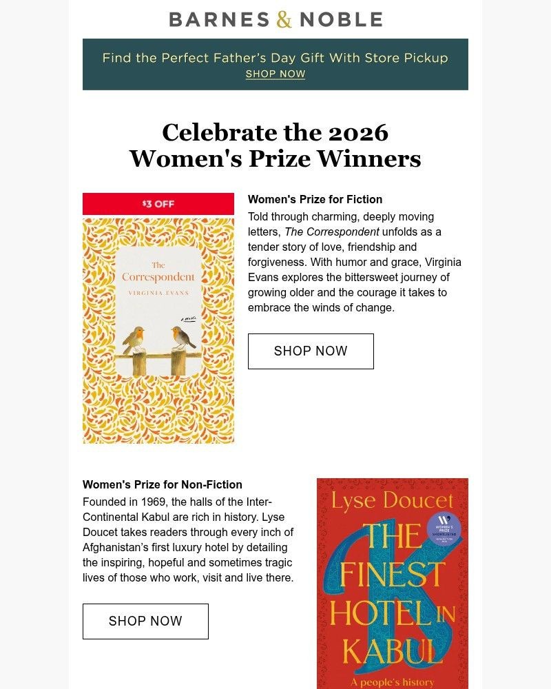 Screenshot of email sent to a Barnes and Noble Newsletter subscriber