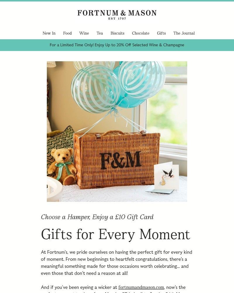 Screenshot of email sent to a Fortnum & Mason Newsletter subscriber