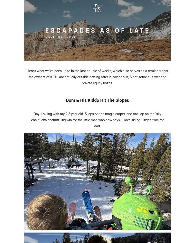 Screenshot of email sent to a KETL Mountain Apparel Newsletter subscriber