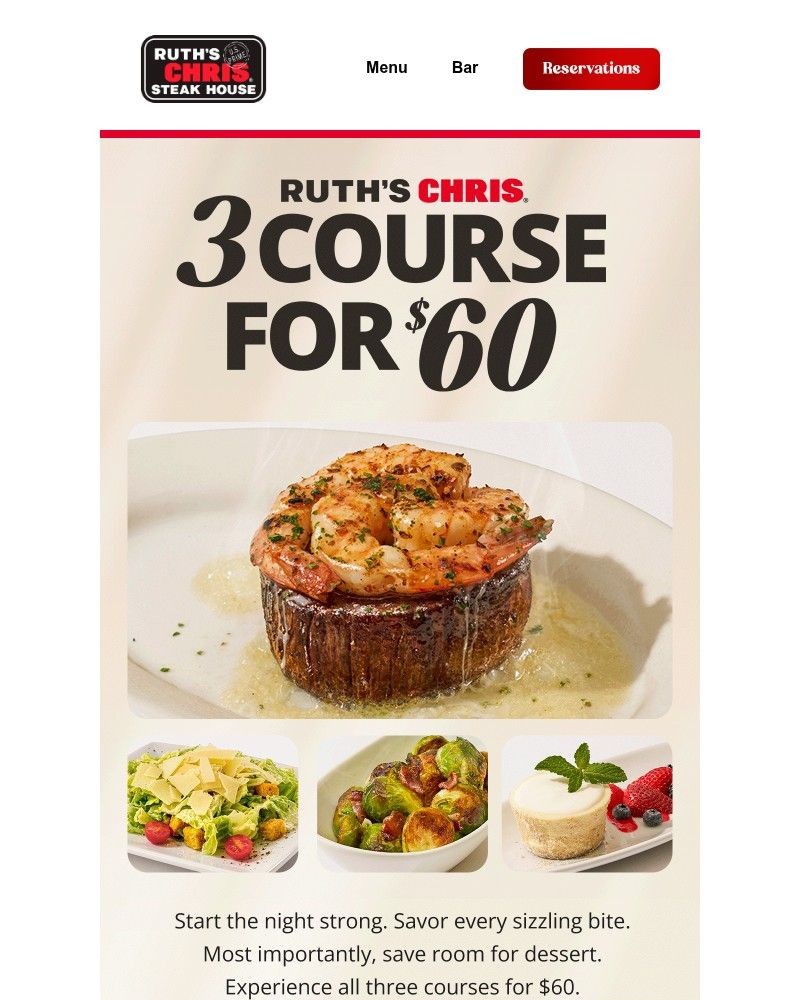 Screenshot of email sent to a Ruth’s Chris Newsletter subscriber