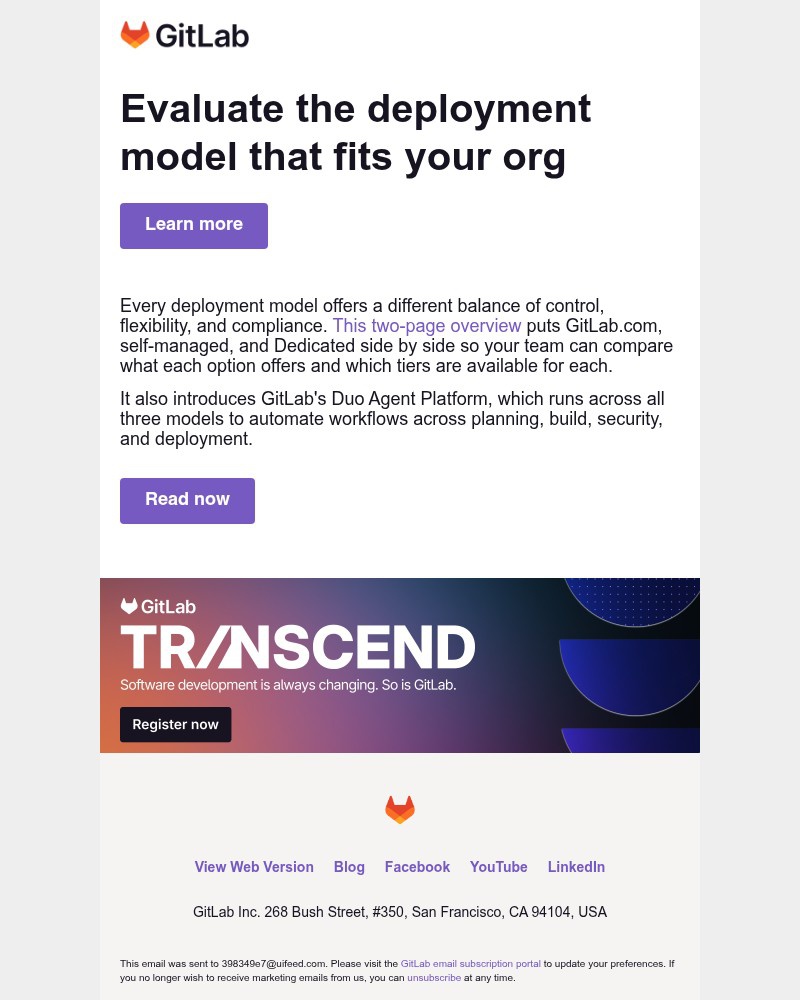Screenshot of email sent to a GitLab Newsletter subscriber