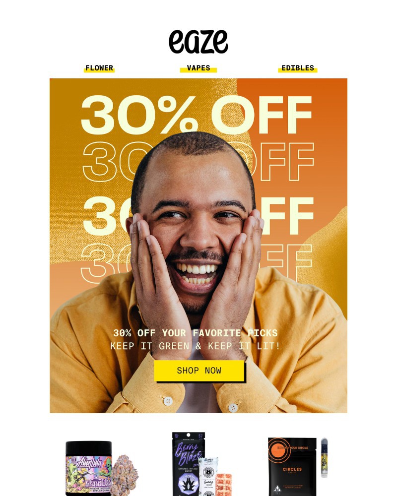 Screenshot of email sent to a Eaze Registered user