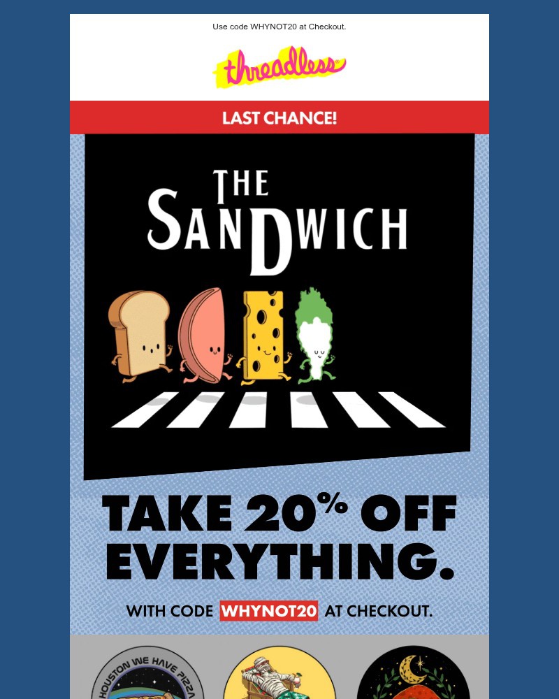Screenshot of email sent to a Threadless Newsletter subscriber