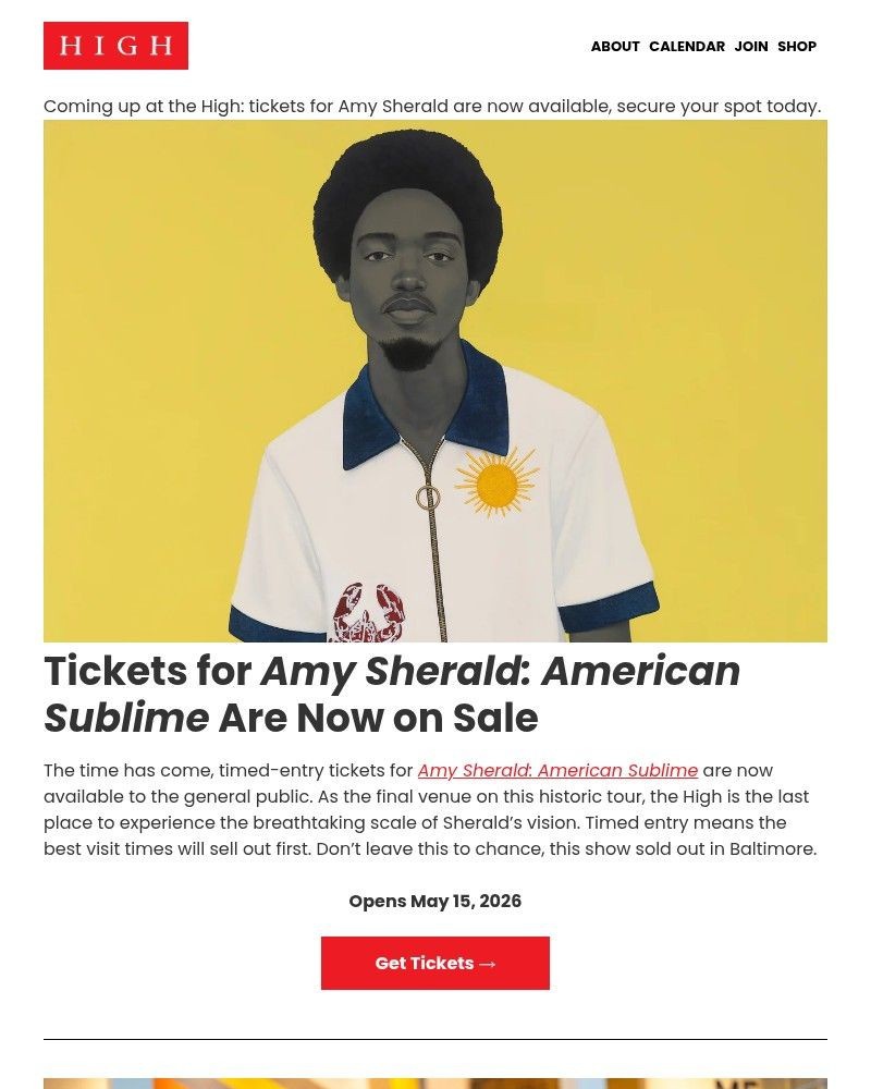 Screenshot of email sent to a High Museum of Art Newsletter subscriber