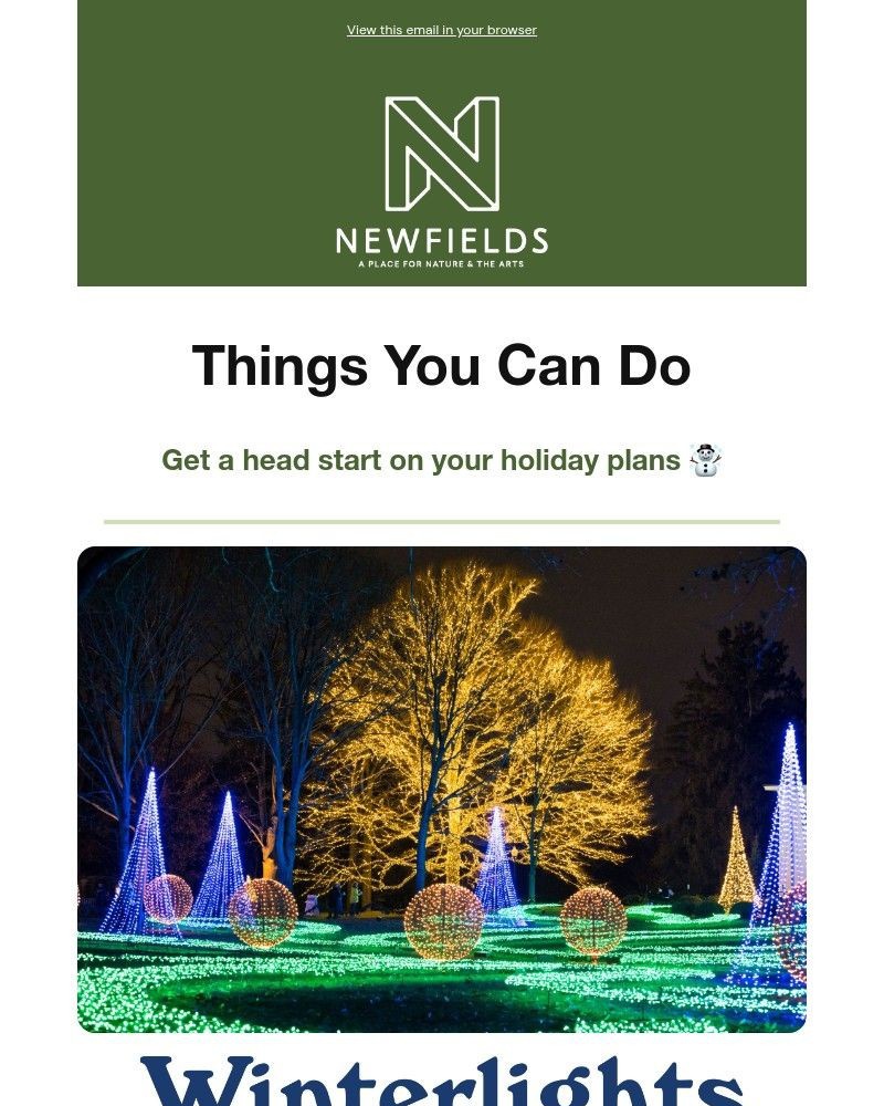 Screenshot of email sent to a Newfields Newsletter subscriber
