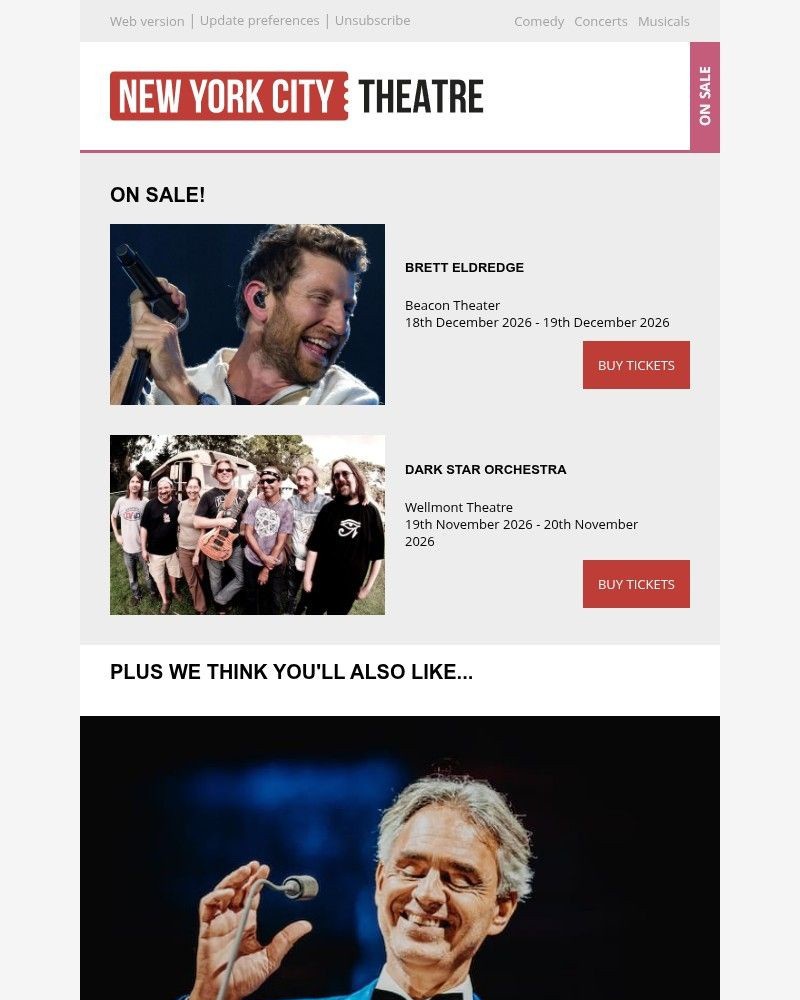 Screenshot of email sent to a New York City Theatre Newsletter subscriber