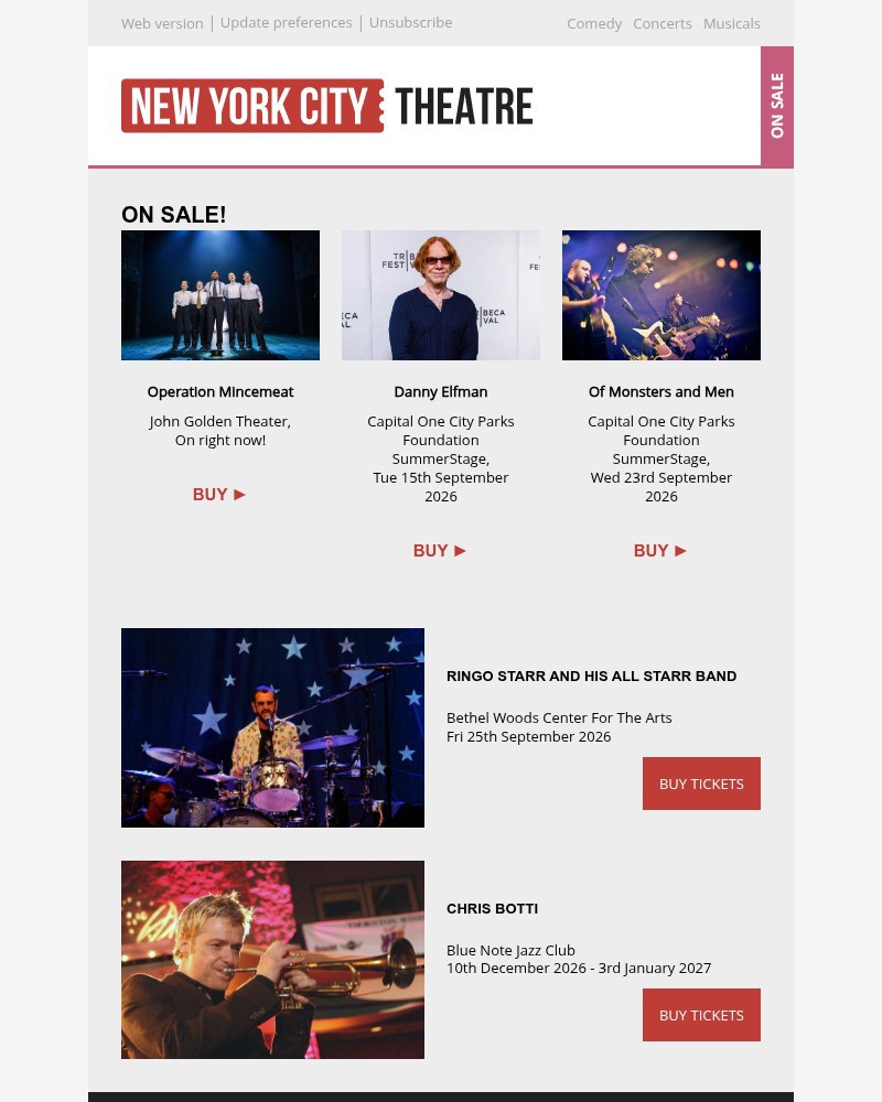 Screenshot of email sent to a New York City Theatre Newsletter subscriber
