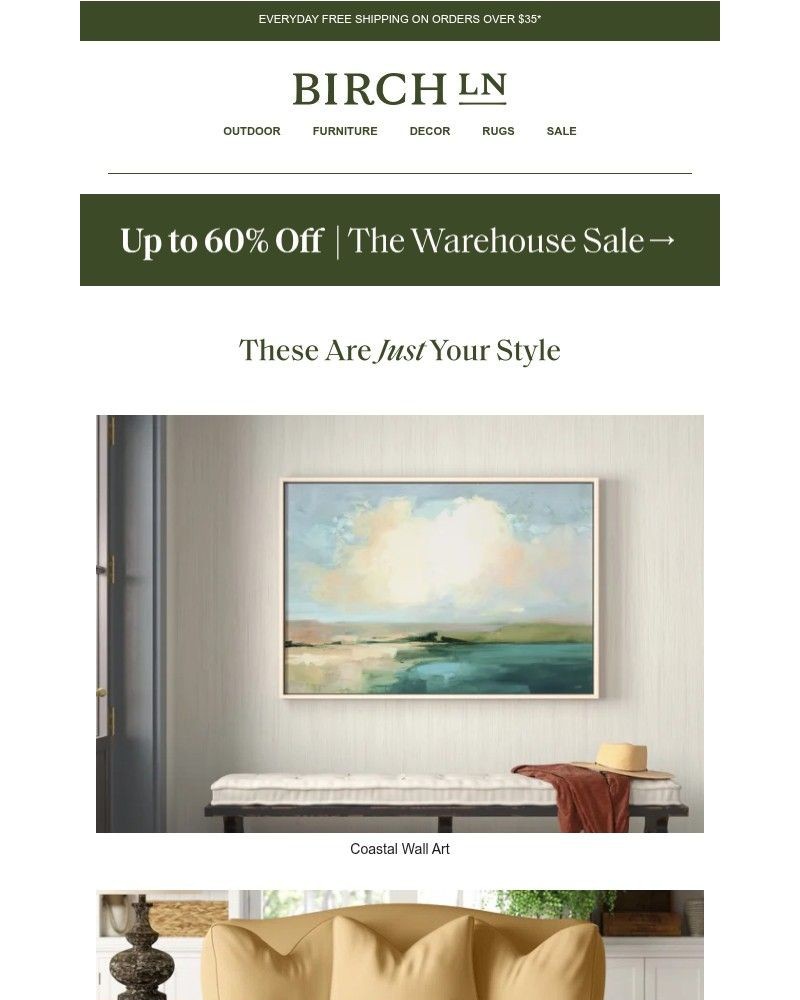 Screenshot of email sent to a Birch Lane Newsletter subscriber