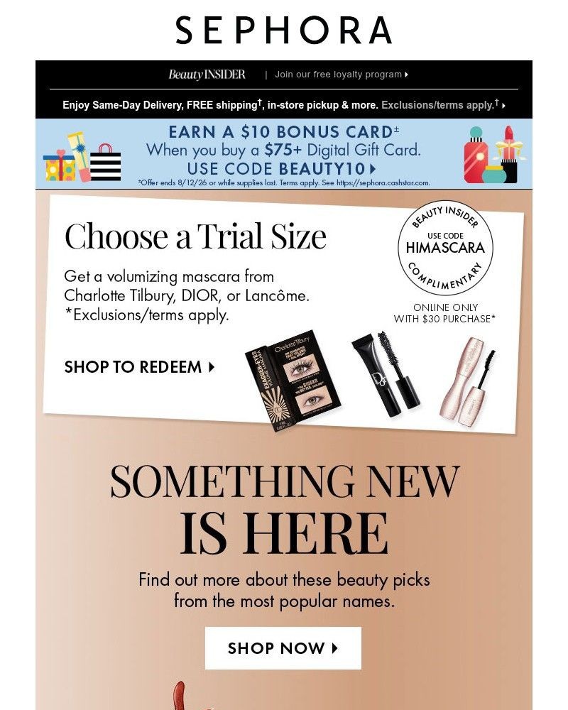 Screenshot of email sent to a Sephora Newsletter subscriber