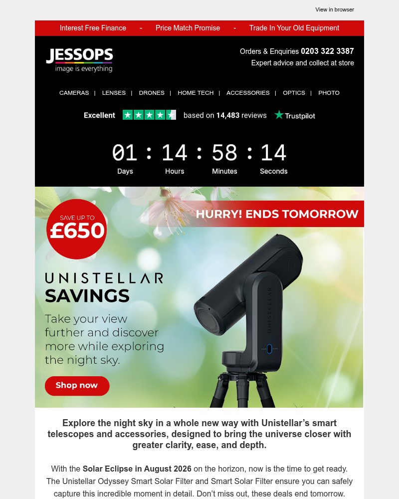 Screenshot of email sent to a Jessops Newsletter subscriber