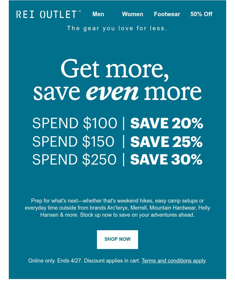 Screenshot of email sent to a REI Co-op Newsletter subscriber