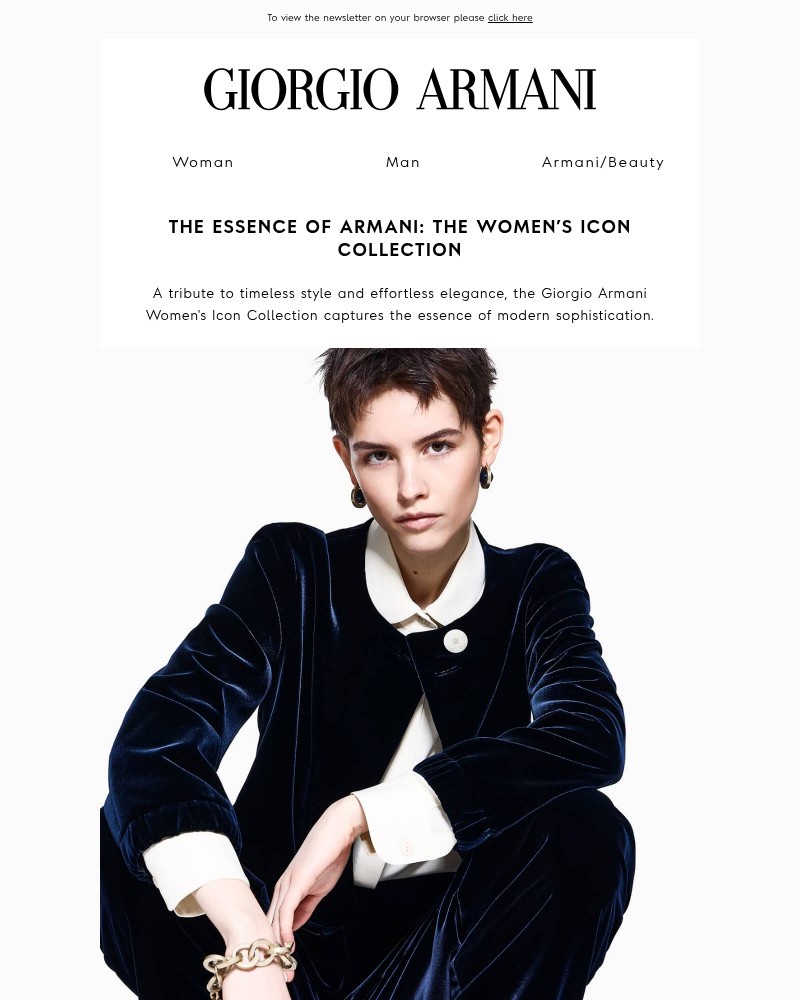 Screenshot of email sent to a Armani Newsletter subscriber