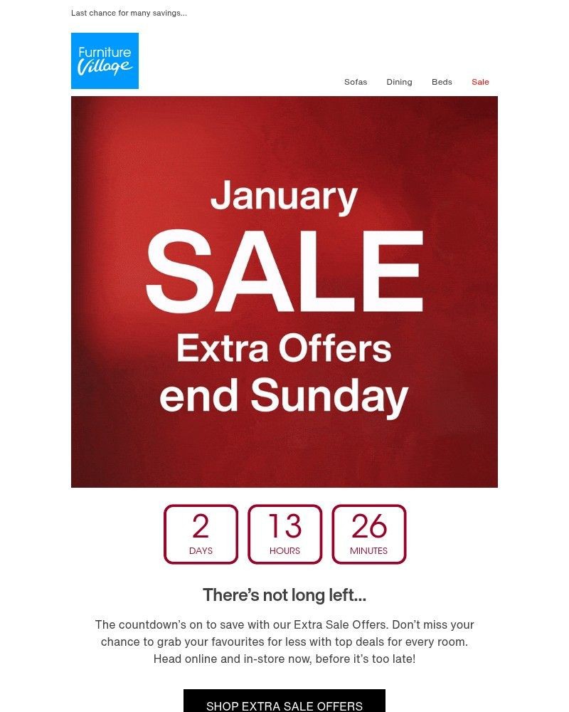 Screenshot of email sent to a Furniture Village Cart abandoner