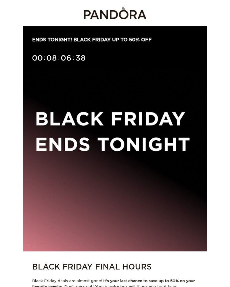 Screenshot of email sent to a Pandora Newsletter subscriber