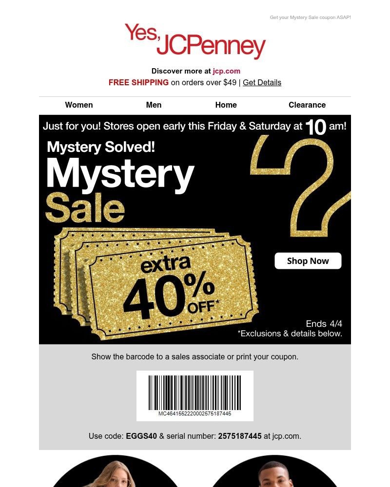Screenshot of email sent to a JCPenney Newsletter subscriber