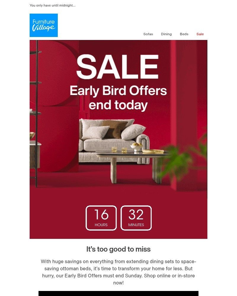 Screenshot of email sent to a Furniture Village Cart abandoner