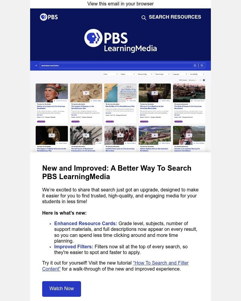 Screenshot of email sent to a PBS Newsletter subscriber