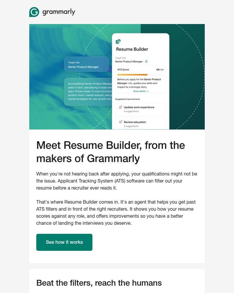 Screenshot of email sent to a Grammarly Registered user