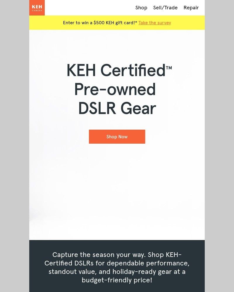 Screenshot of email sent to a KEH Camera Newsletter subscriber