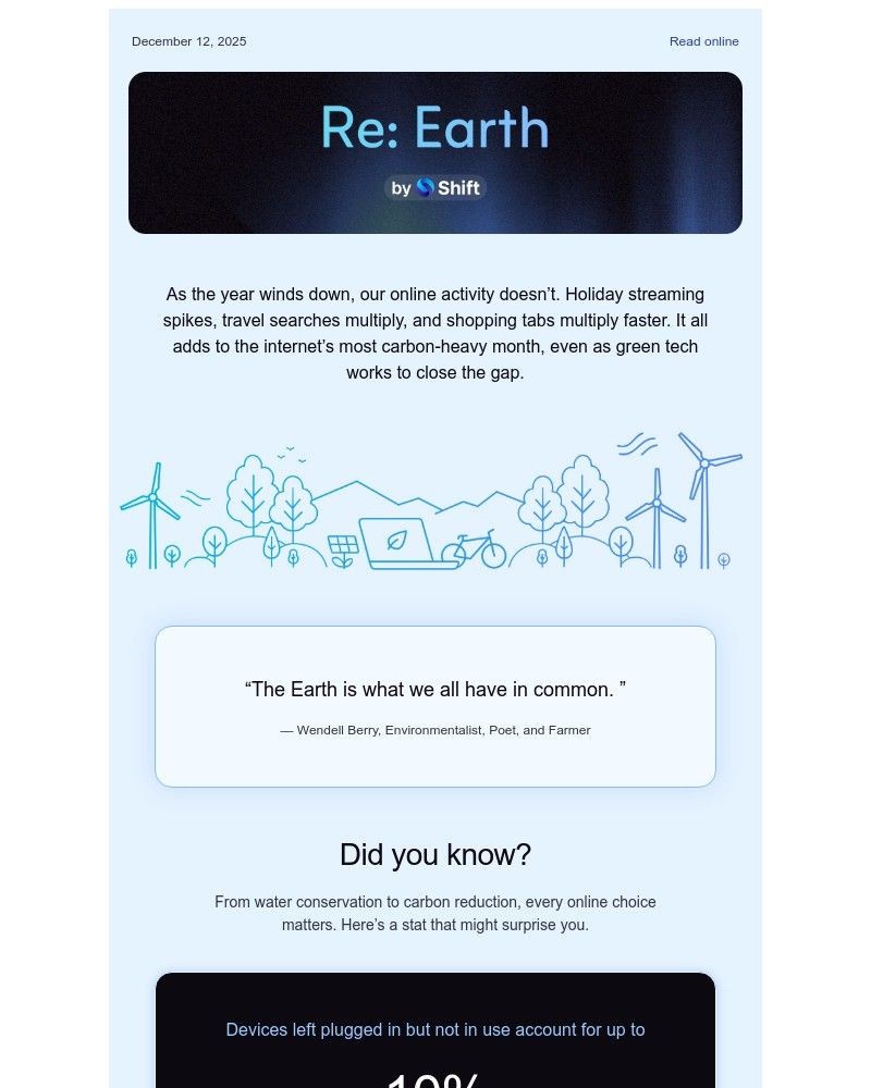 Screenshot of email sent to a Shift Newsletter subscriber