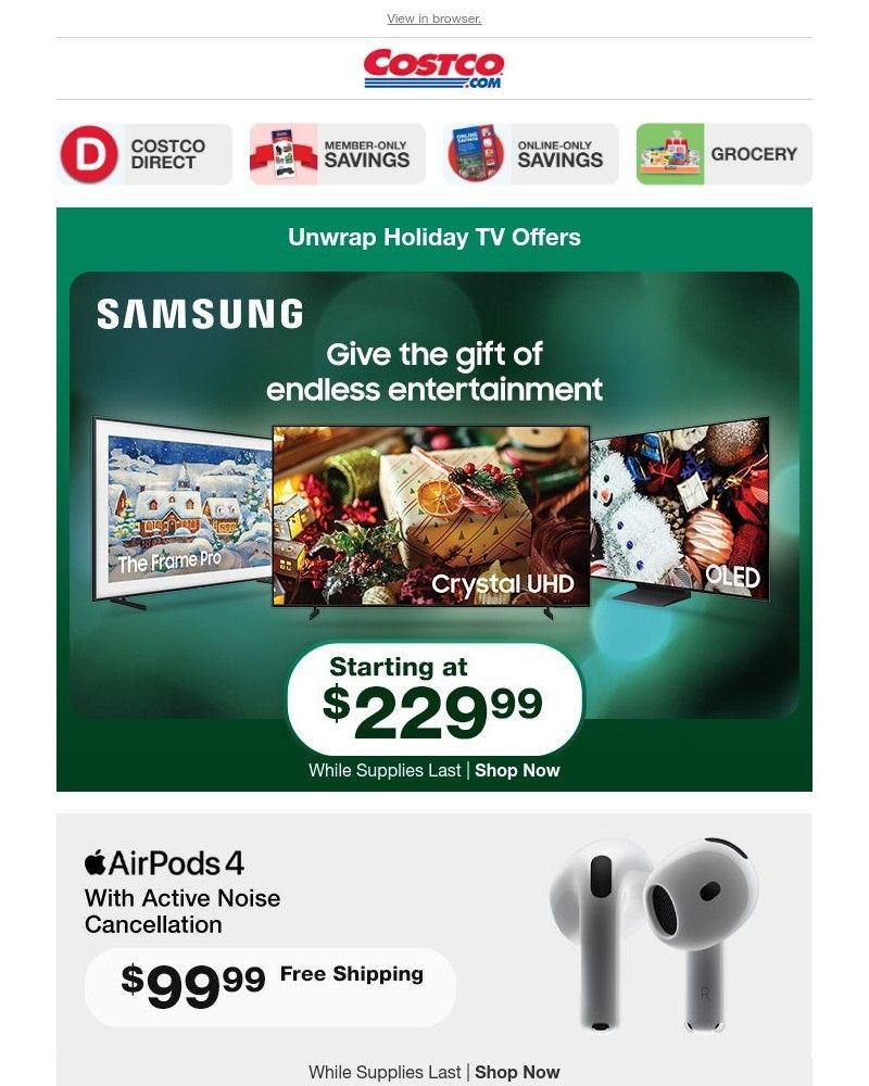 Screenshot of email sent to a Costco Newsletter subscriber