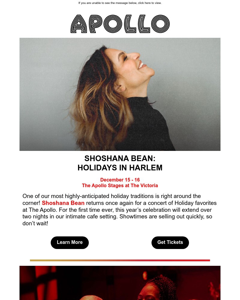 Screenshot of email sent to a Apollo Theater Newsletter subscriber