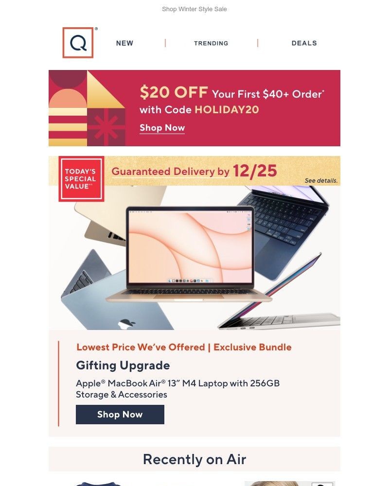 Screenshot of email sent to a QVC Newsletter subscriber