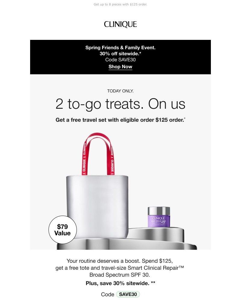 Screenshot of email sent to a Clinique Newsletter subscriber